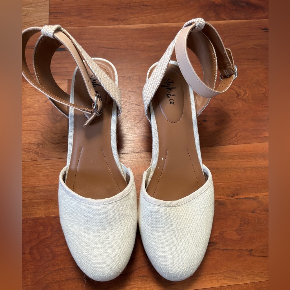 White Canvas Espadrille Wedges